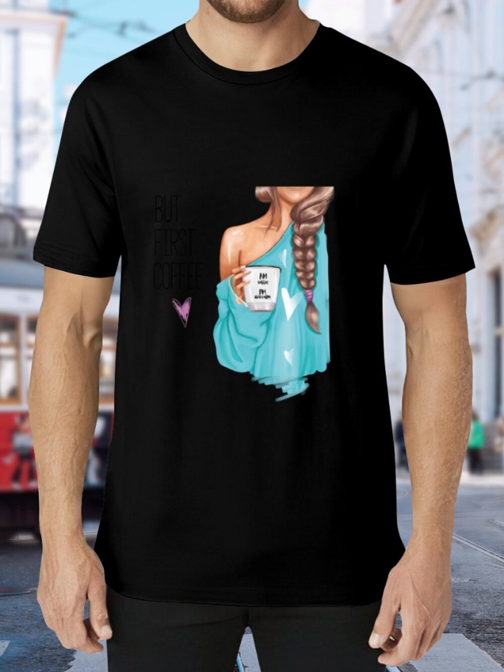 But First Coffee Graphic Tee - Black / Teal